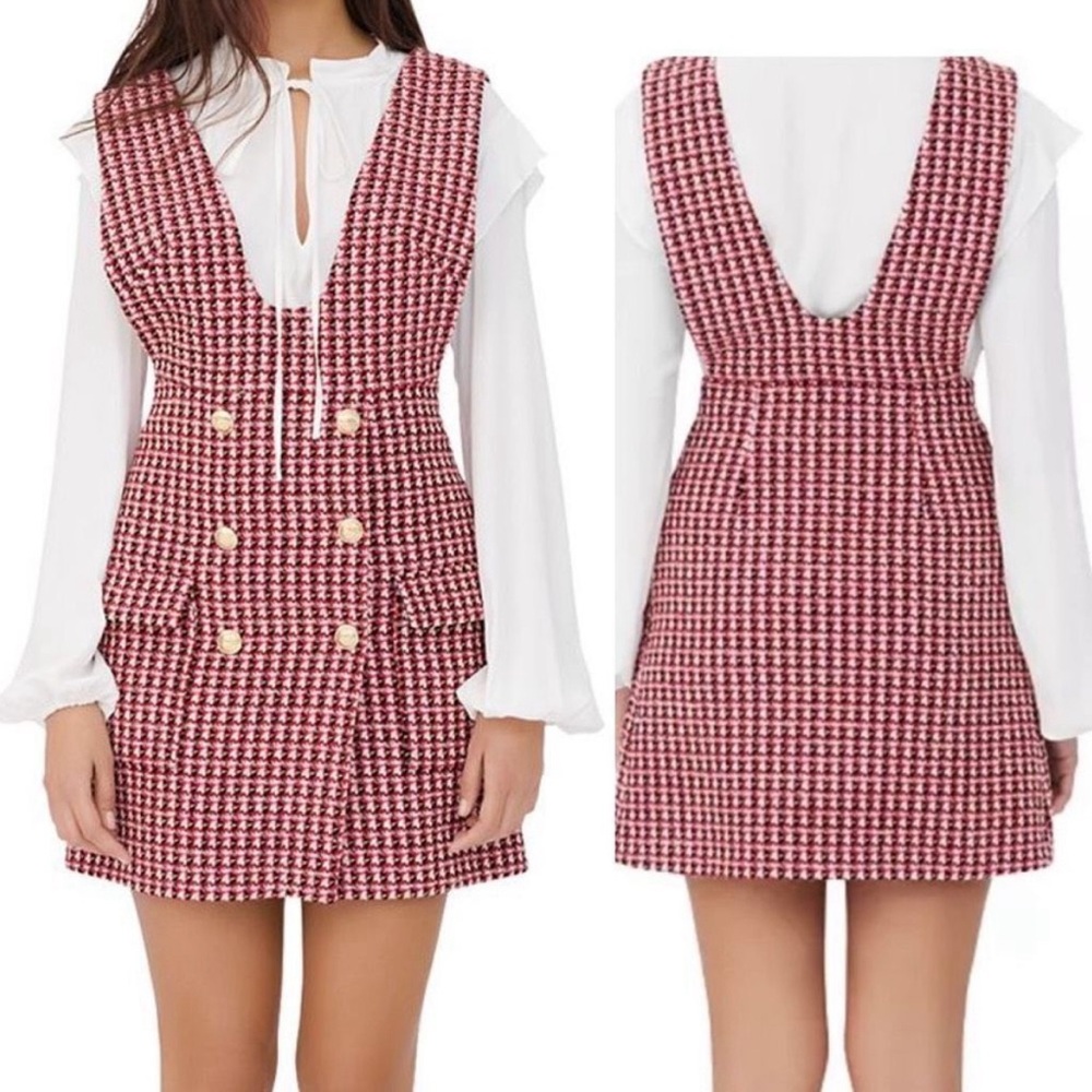 Maje Russi Trompe-l'ail Woven Tweed Mini Pinafore Dress FR 36 / US Small - Picture 2 of 12